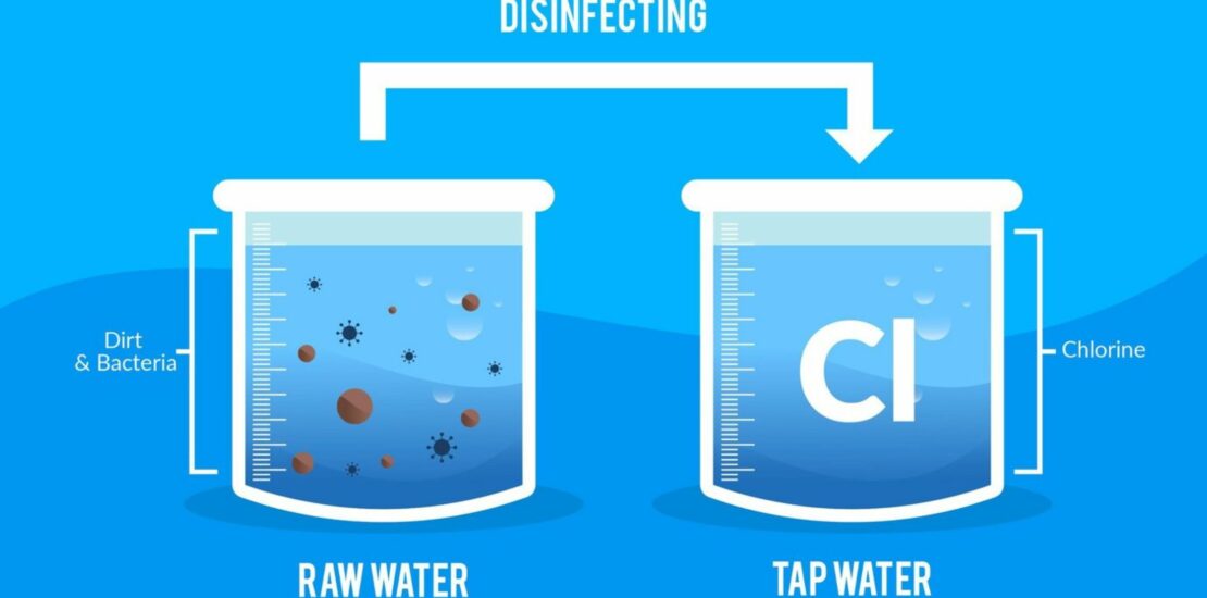 A picture of raw water and tap water.